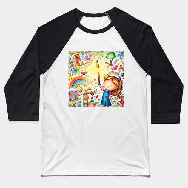 Girl with the Magic Pencil . Baseball T-Shirt by Canadaman99